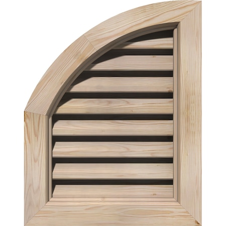 Quarter Round Top Left Unfinished, Functional, Pine Gable Vent W/Brick Mould Face Frame, 15W X 24H